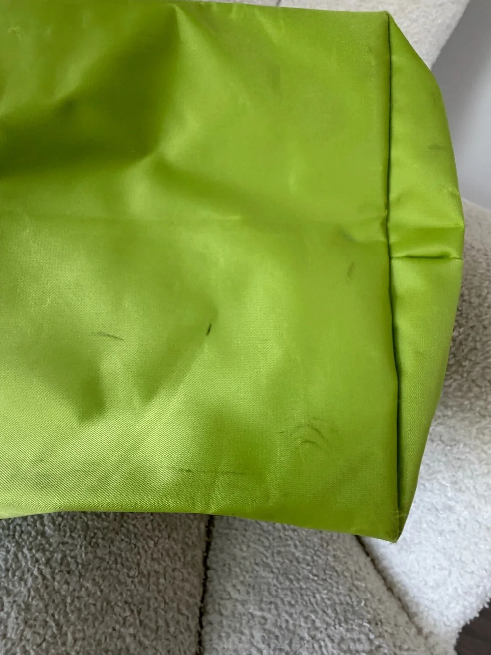 Longchamp Lime Green Nylon Tote with Brown Leather Handles